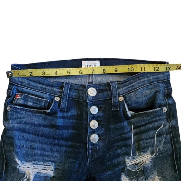 Hudson Ciara S. Distressed Dark Wash Skinny Jeans Exposed Button Mid Rise sz 23 - Picture 3 of 7
